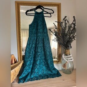 LOFT Blue Green Sleeveless Halter Midi Dress